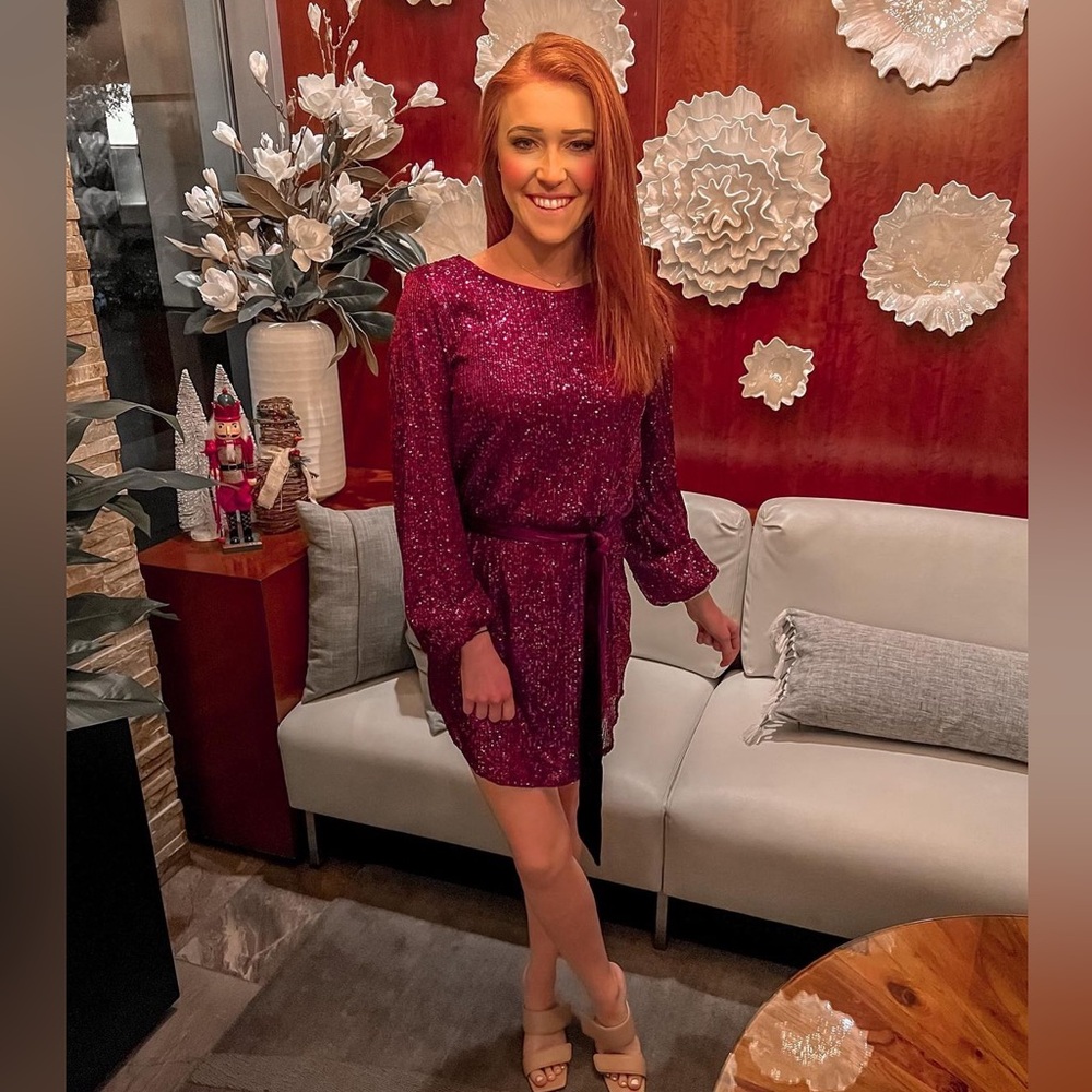 Dress Forum Sequin Long Sleeve Wrap Dress